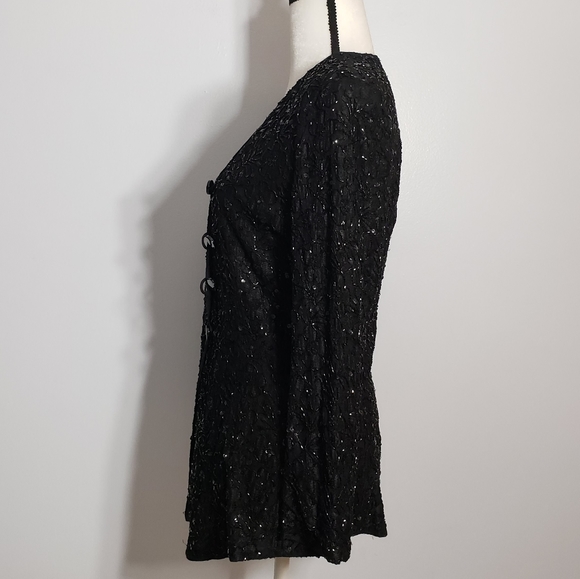 GIORGIO ARMANI black floral sequins jacket SZ 42 - Picture 9 of 10